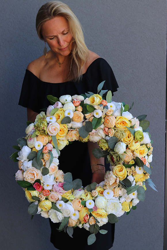 Nelina, dużych rozmiarów słoneczny wianek na drzwi, śr.64cm