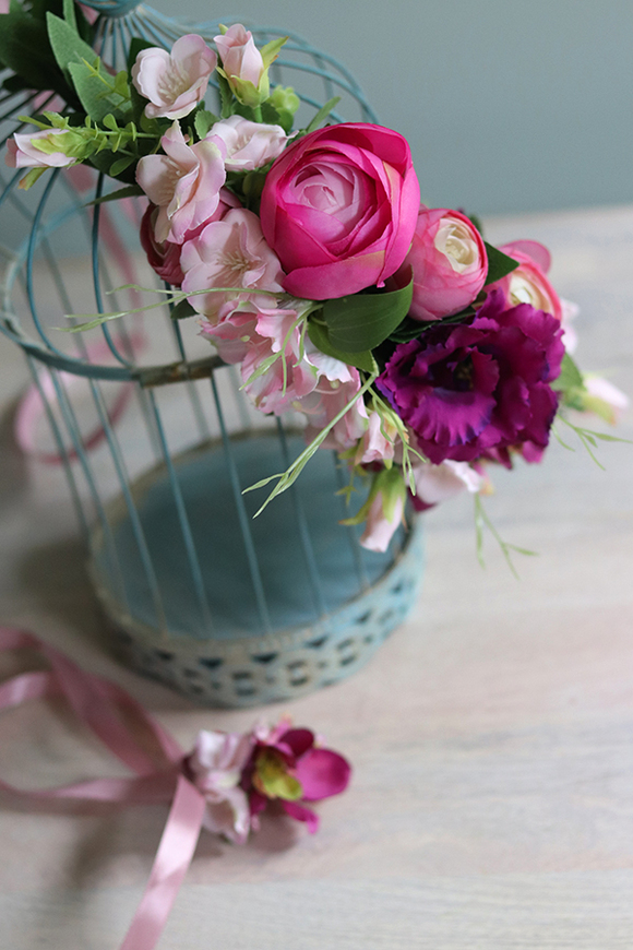 Clarina, komplet biżuterii kwiatowej, wianek na głowę + opaska na rękę