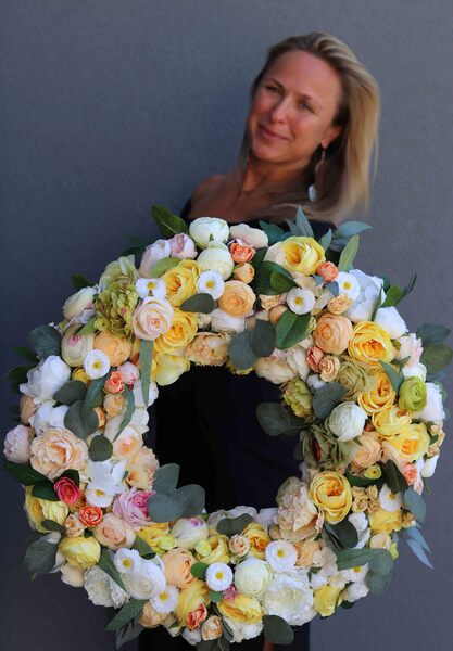 Nelina, dużych rozmiarów słoneczny wianek na drzwi, śr.64cm