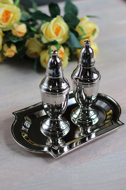 elegancki zestaw Solniczka & Pieprzniczka na tacy, / Przyprawniki A, wys.12,5cm