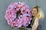 Bladoróżowa Hortensja 2 wianek na drzwi, śr.60cm  