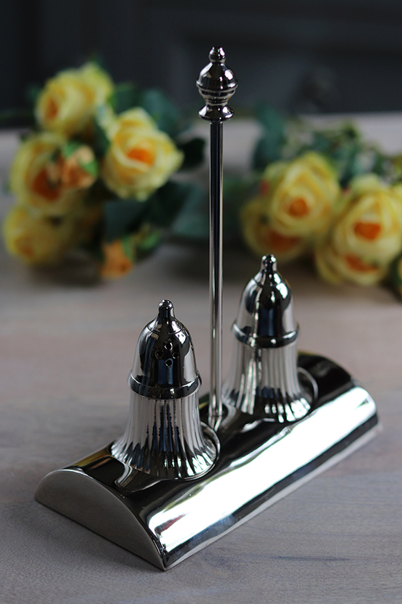 Glamour Spring, solniczka i pieprzniczka na podstawie, nikiel, wym.15.3x8x19cm