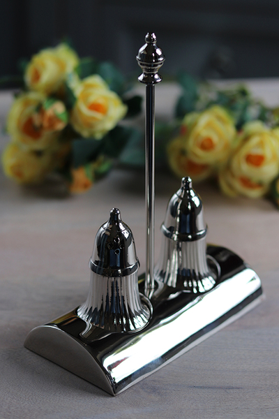 Glamour Spring, solniczka i pieprzniczka na podstawie, nikiel, wym.15.3x8x19cm