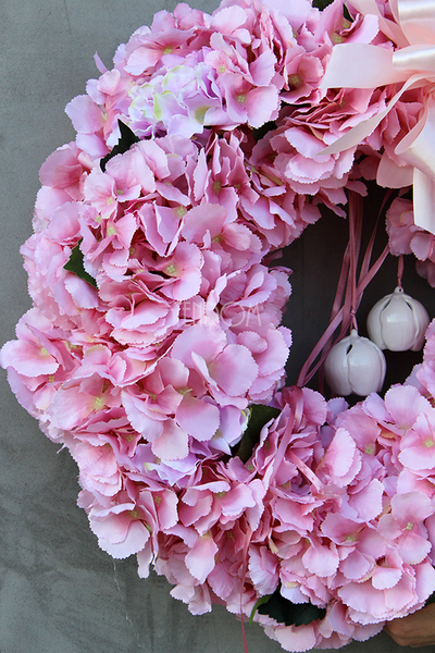 Bladoróżowa Hortensja 2 wianek na drzwi, śr.60cm  