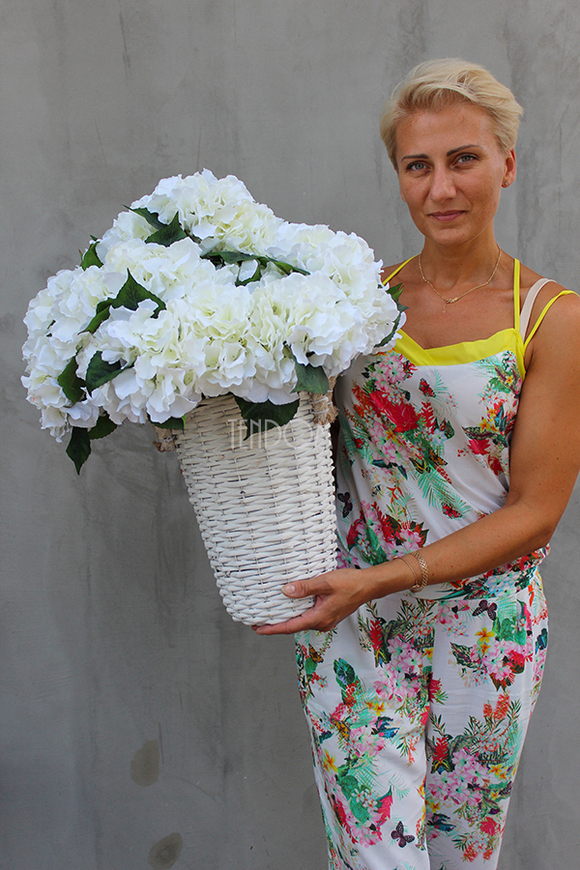 kosz Love Provance z białymi hortensjami, wys.55cm