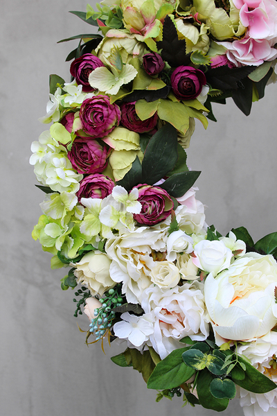 Caryca Katarzyna Green&Pink, wieniec na drzwi, śr.56cm