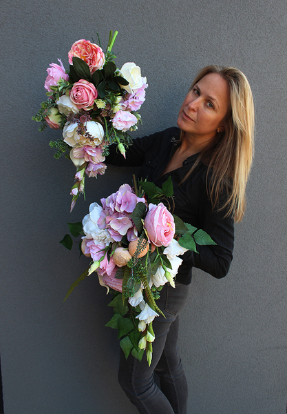 zestaw wiązanek nagrobnych / bukietów Różane Niebo, kpl.2szt., wym.58cm 