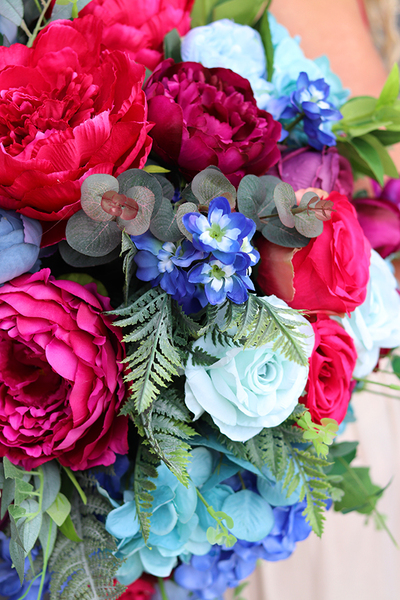 Janina Pink&Blue, kompozycja kwiatowa nagrobna wys.35,śr.50cm