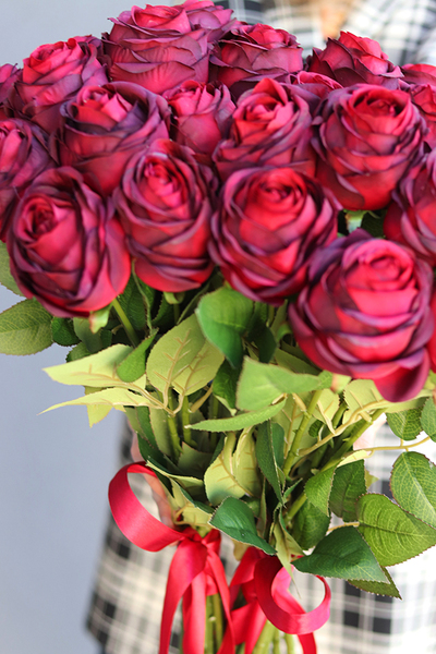 Bordocja, bukiet 12 bordowych róż, duży, dł.54cm 