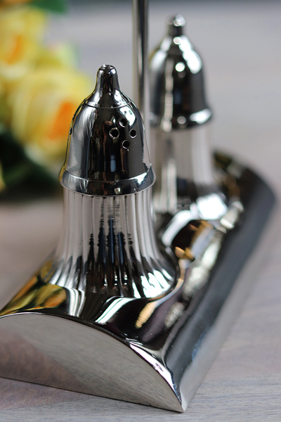 Glamour Spring, solniczka i pieprzniczka na podstawie, nikiel, wym.15.3x8x19cm