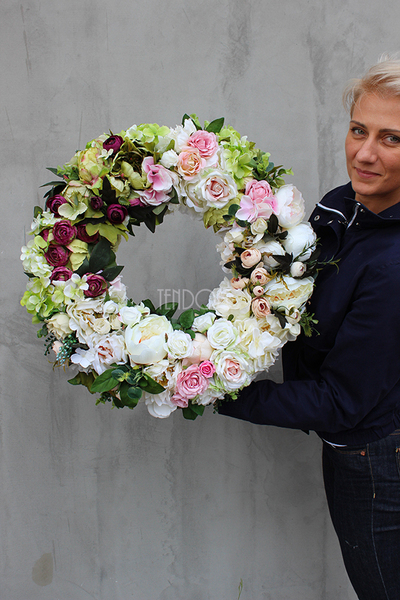 Caryca Katarzyna Green&Pink, wieniec na drzwi, śr.56cm