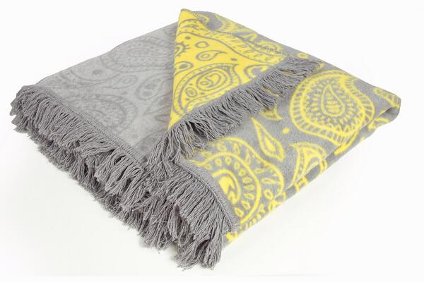 koc / narzuta dekoracyjna Santana, szaro - żółta, wym.150x200cm