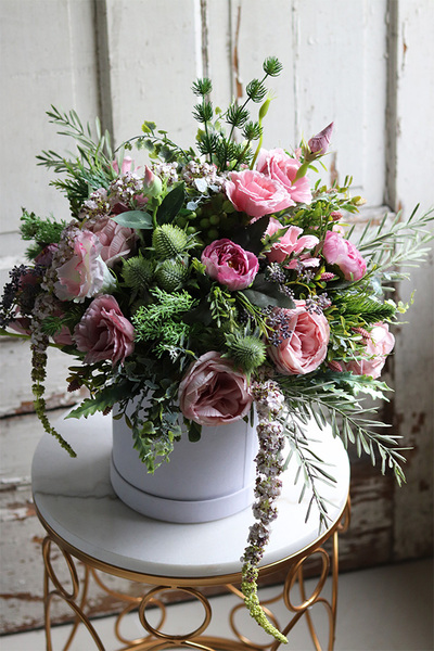 flowerbox welurowy z różowymikwiatami, Rosina wym.47x55cm 
