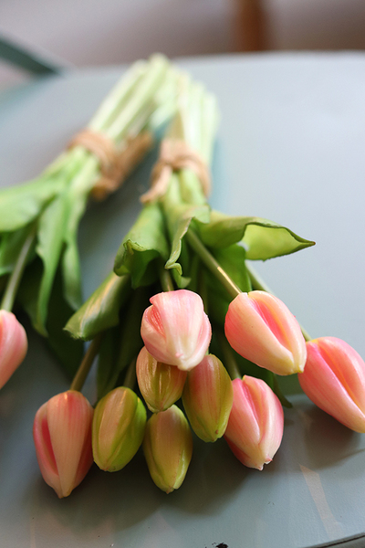 bukiet tulipanów silikonowych, Genotte Pink Cream, 9szt., dł.29cm