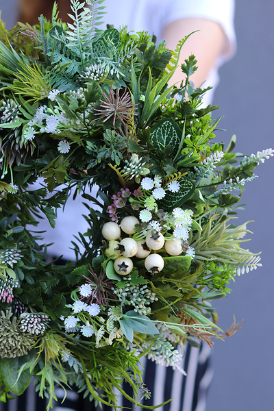 stonowany zielony wianek na drzwi, Zielony Dom,śr.38cm