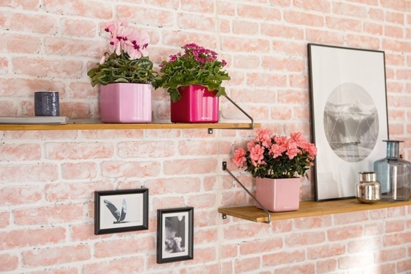 Cube Glossy Brokat, elegancka donica z nawadnianiem, wiśniowa, wym.14x14cm