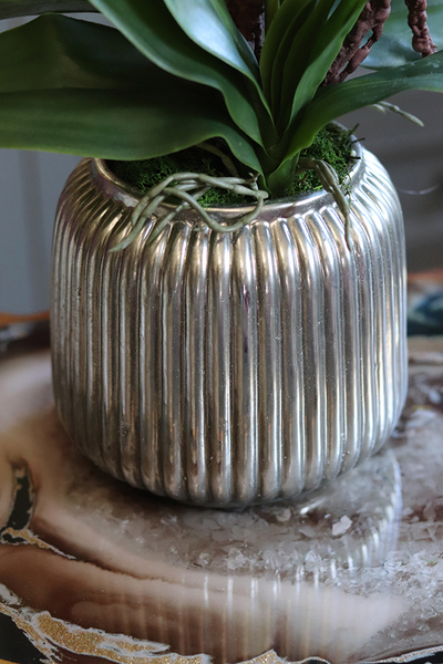 efektowny różowy storczyk w srebrnej donicy, Taona, wys.54cm 