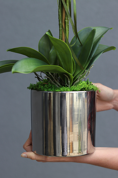 Pink&Silver, elegancki storczyk glamour w lustrzanym naczyniu, wys.67cm