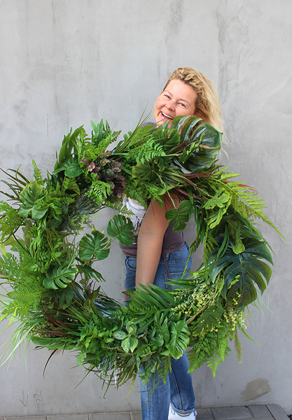 bardzo duży wianek na drzwi, Monstera Leaves, śr.95cm 