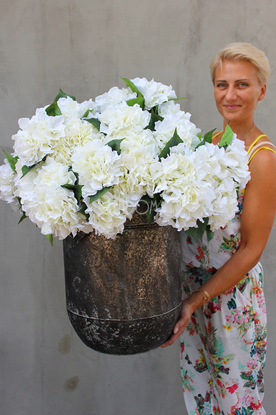 kompozycja kwiatowa Grigio biała hortensja XL, wys.70cm