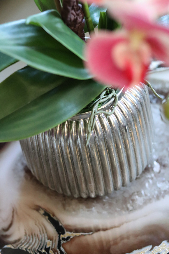 efektowny różowy storczyk w srebrnej donicy, Taona, wys.54cm 