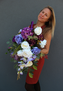 Violet Cleo, bukiet / wiązanka nagrobna w fiolecie, dł.80cm 