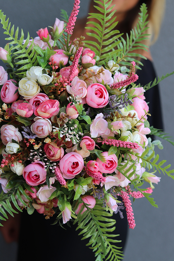 Retissa, różowa kompozycja kwiatowa z wrzosami, wym.31x42cm