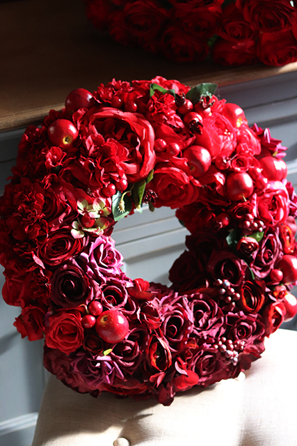 czerwono - bordowy wianek Czerwień, śr.43cm 