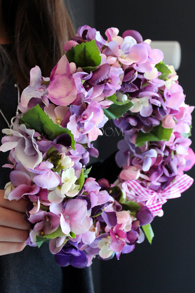 Fioletowa Hortensja wianek na drzwi, śr.27cm