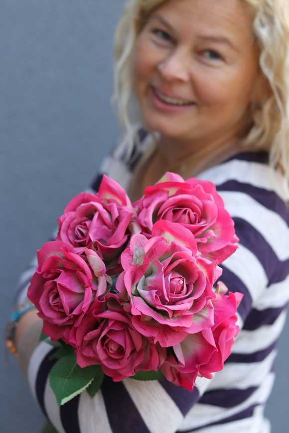 bukiet Premium, róże jak żywe, różowe, 6szt, dł.70cm