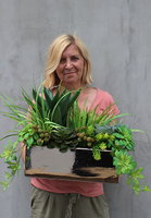 Anya 2, piękna kompozycja Sukulenty w lustrzanej donicy, wys.38cm