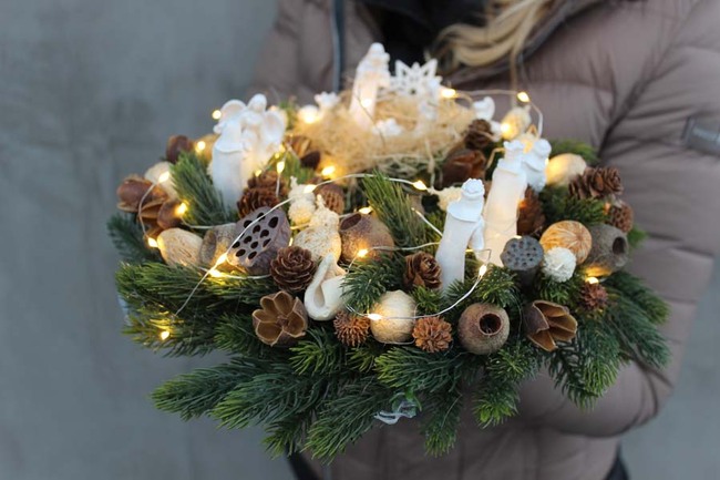 elegancki wianek na stół / stroik Szopka Bożonarodzeniowa, śr.27cm