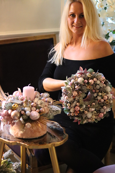 atrakcyjny świąteczny flowerbox, Pudrovy Glamour, wys.25cm 