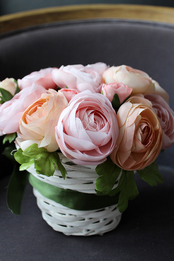 kosz z kwiatami Romantyczny Pełnik 2, 21x23cm