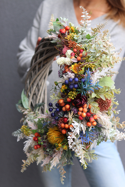 Katasia Autmn, asymetryczny jesienny wianek, śr.44cm 