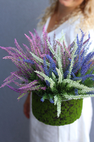 kompozycja kwiatowa w omszałym naczyniu, Wrzosy w Mchu, wys.31cm 