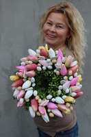 wielkanocny wianek na drzwi, Różowe Tulipany, śr.34cm