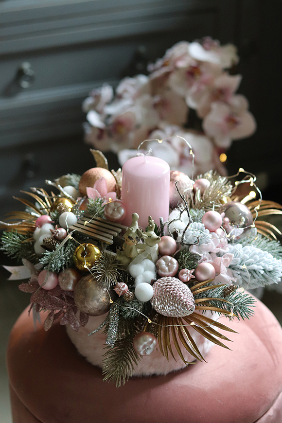 atrakcyjny świąteczny flowerbox, Pudrovy Glamour, wys.25cm 