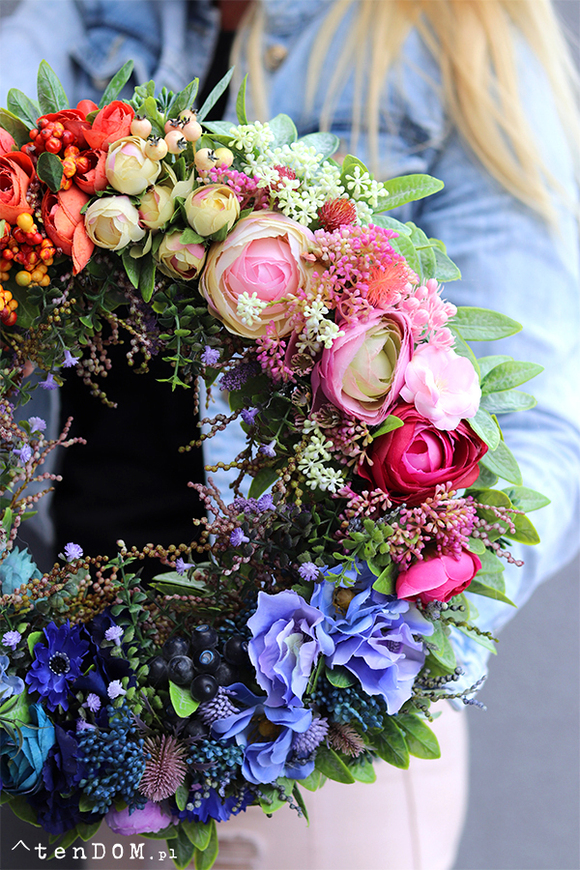 Letnia Tęcza, bajeczny wianek na drzwi, śr.40cm