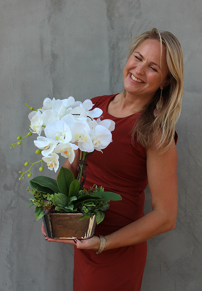 elegancki gumowy storczyk z sukulentami, Metrana, wys.38cm