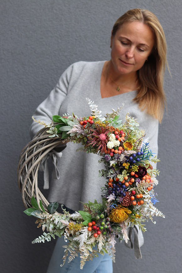 Katasia Autmn, asymetryczny jesienny wianek, śr.44cm 