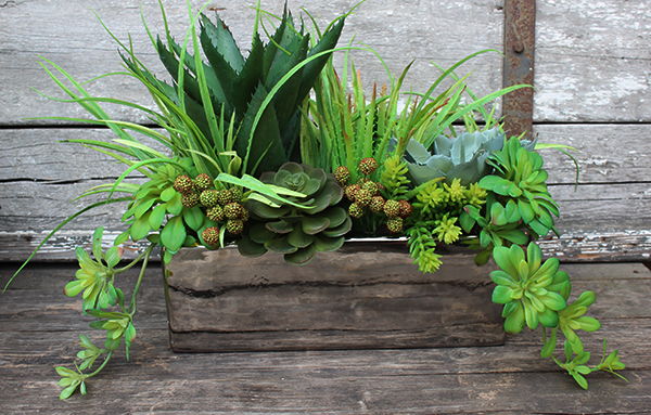 Anya 2, piękna kompozycja Sukulenty w lustrzanej donicy, wys.38cm