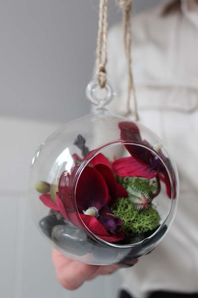 dekoracja mini w szklanej kuli / zawieszka, Gardenia Orchid A, śr.10cm