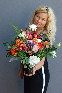 Jesienna Rewia 2, barwna dekoracja nagrobna / bukiet do flakonu, dł.42cm  