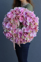 Różowa Mgła, wianek z hortensji, śr.33cm