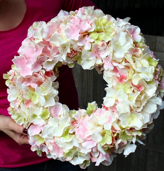 Bladoróżowa Hortensja wianek na drzwi, śr.37cm