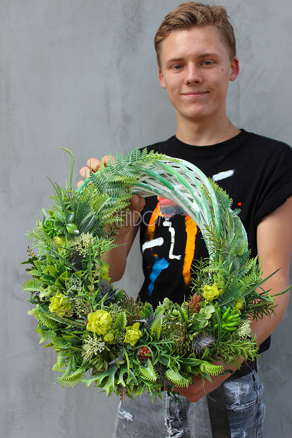 prześliczny wianek na drzwi Sukulenty, śr.40cm