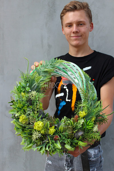 prześliczny wianek na drzwi Sukulenty, śr.40cm