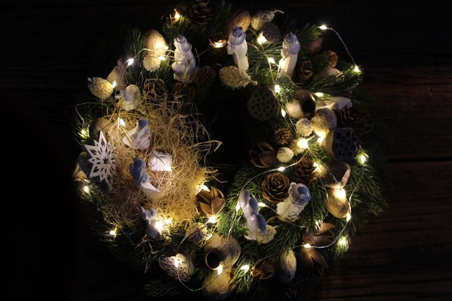 elegancki wianek na stół / stroik Szopka Bożonarodzeniowa, śr.27cm