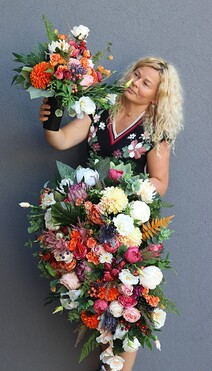 Jesienna Rewia 2, barwna dekoracja nagrobna / bukiet do flakonu, dł.42cm  